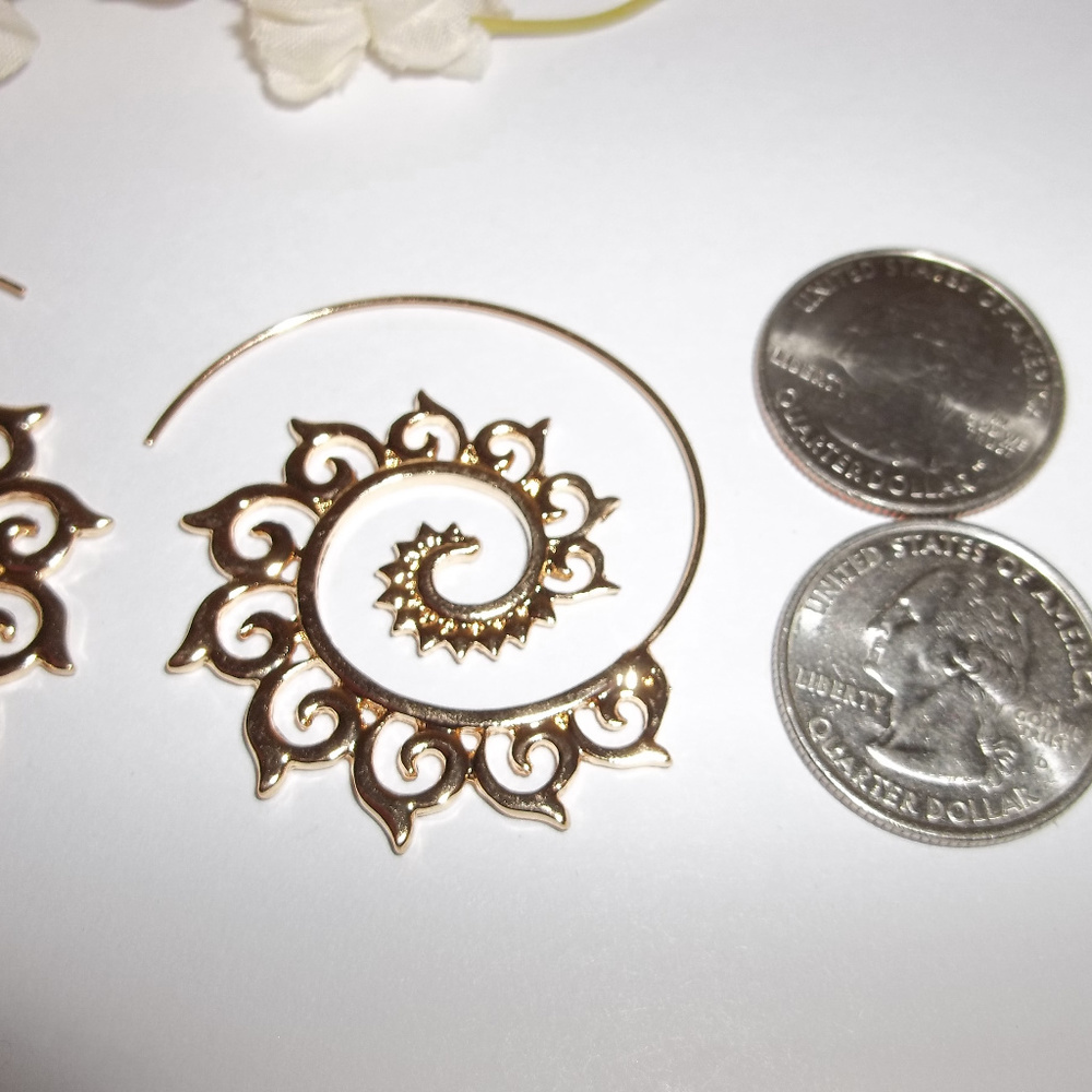 Gold Huggie Hoop Earrings Spiral Tribal Unisex Jewelry Set Pair Statement 4723 - Picture 4 of 10